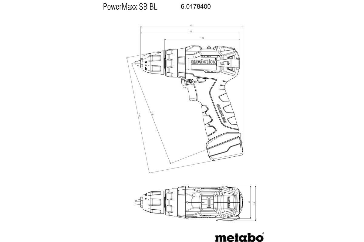 Акумуляторний ударний дриль Metabo PowerMaxx SB BL Пластиковий кофр (601784500)
