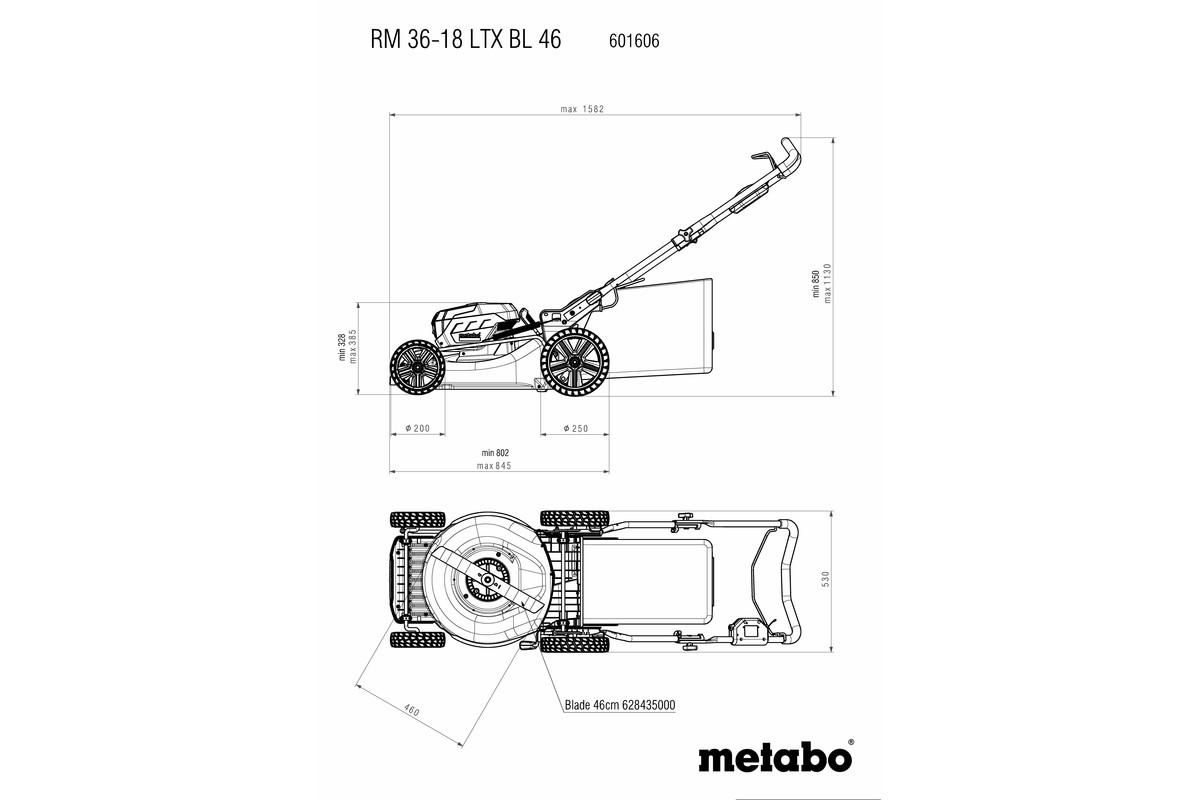 Акумуляторна газонокосарка Metabo RM 36-18 LTX BL 46 Картонна коробка (601606650)