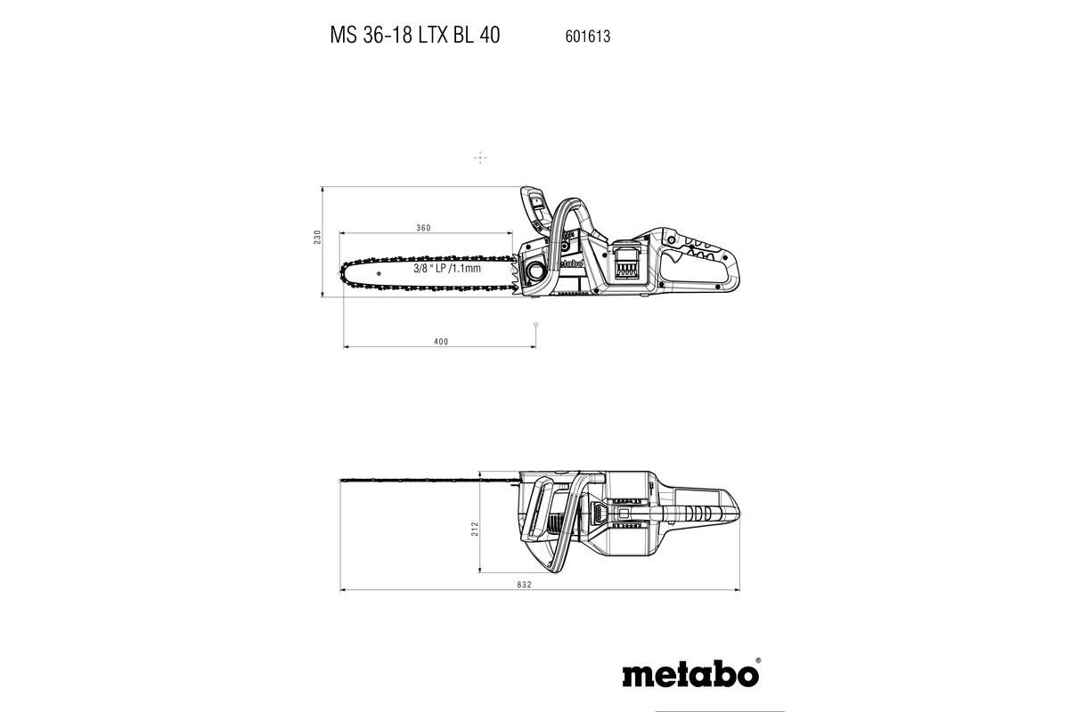Акумуляторна ланцюгова пила Metabo MS 36-18 LTX BL 40 Картонна коробка (601613850)