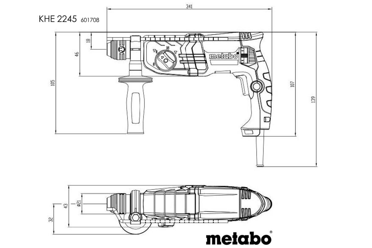 Комбінований перфоратор Metabo KHE 2245 Пластиковий кофр (601708500)