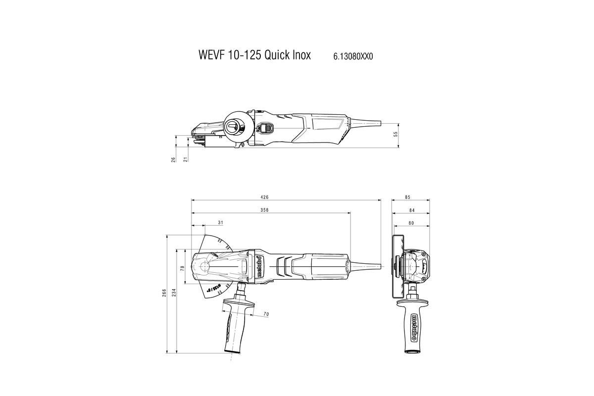 Кутова шліфувальна машина з плоским корпусом редуктора Metabo WEVF 10-125 Quick Inox Картонна коробка (613080000)