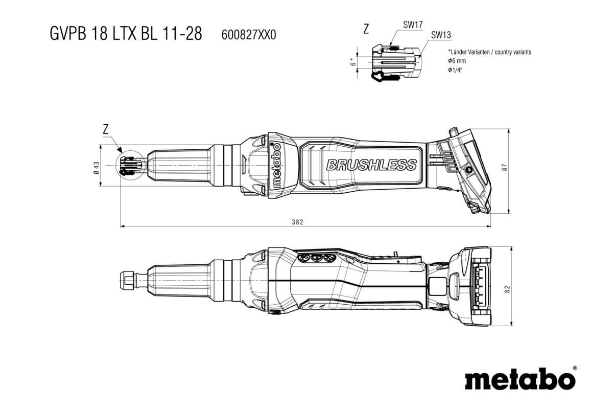 Акумуляторна прямошліфувальна машина Metabo GVPB 18 LTX BL 11-28 Картонна коробка (600827850)