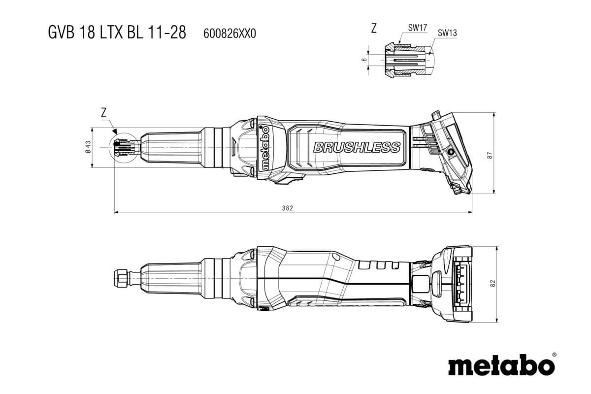 Акумуляторна прямошліфувальна машина Metabo GVB 18 LTX BL 11-28 Картонна коробка (600826850)