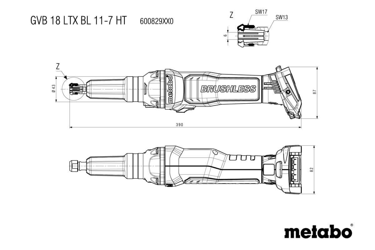 Акумуляторна прямошліфувальна машина Metabo GVB GVB 18 LTX BL 11-7 HT Картонна коробка (600829850)